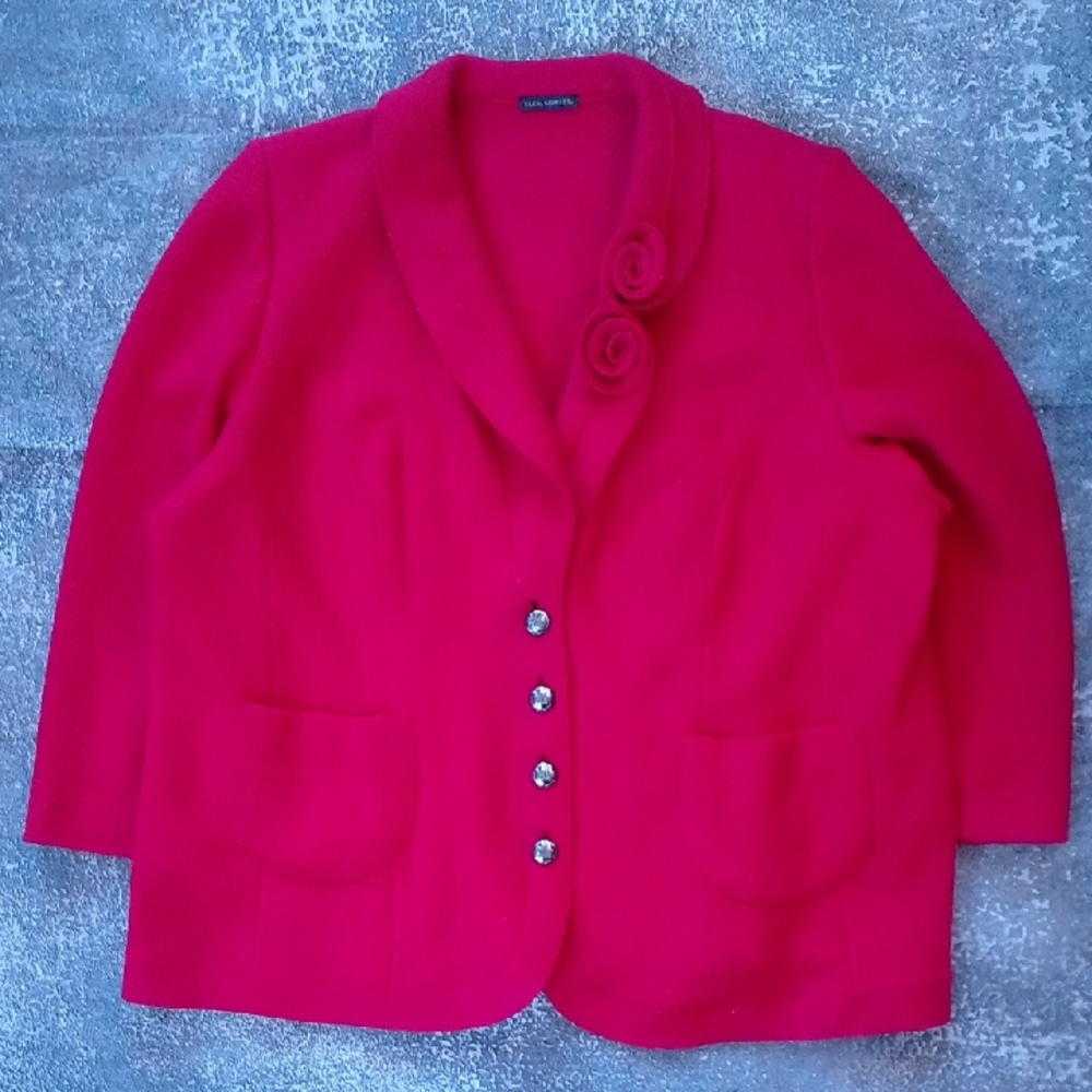 ELENA GRUNERT WOOL ROSE COLLARED Chic Red Women's Jacket 7460312/1